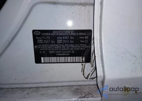 2016 Hyundai Sonata Se z USA, uszkodzony, nr VIN 5NPE24AF1GH344136